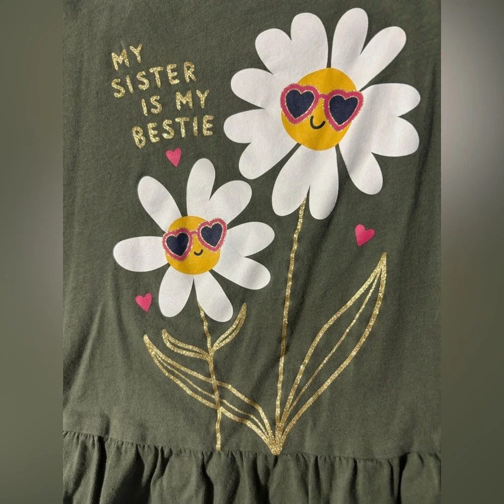 Carters Glitter Daisy Peplum My Sister is My Bestie Green Jersey Shirt Girls 5t